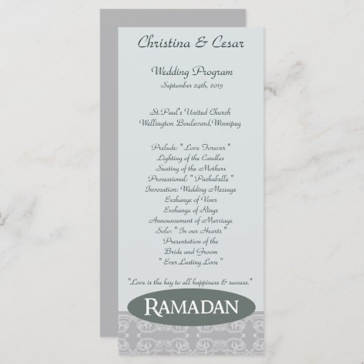 25 4x9 Programme de mariage bleu doux Ramadan isla (Devant / Derrière)