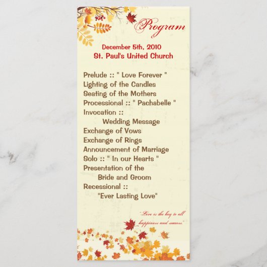 25 4x9 Programme de mariage Breeze Automne Feuille (Devant)