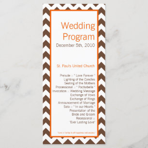 25 4x9 Programme de mariage Brown Orange Chevron
