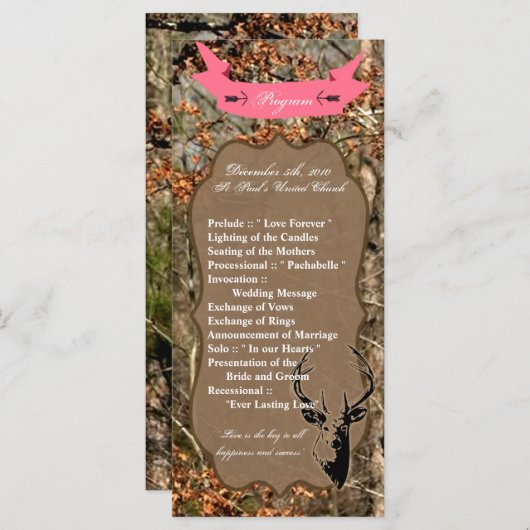 25 4x9 Programme de mariage Chasse aux cerfs Buck (Devant / Derrière)