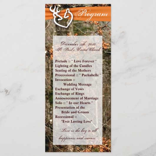 25 4x9 Programme de mariage Chasse Deer Doe Buck C (Devant)