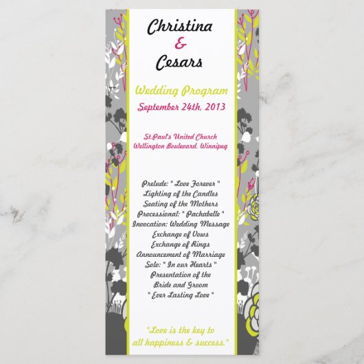 25 4x9 Programme de mariage Chaux Vert/Rose Chaud (Devant)