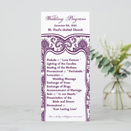 25 4x9 Programme de mariage Dentelle de Damas Impr (Debout devant)