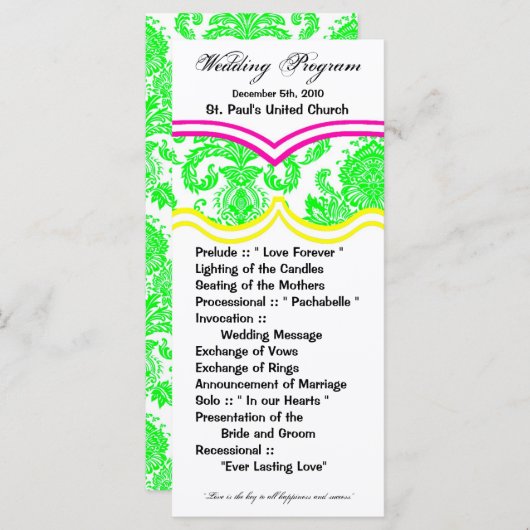 25 4x9 Programme de mariage Dentelle de Damas Impr (Devant / Derrière)