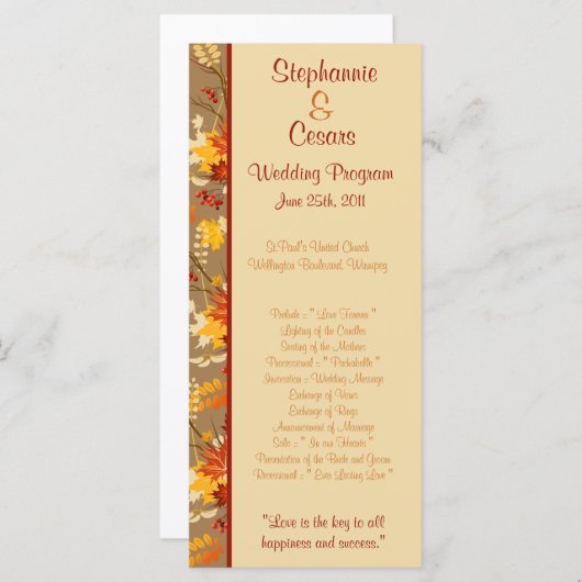 25 4x9 Programme de mariage Direction de l'automne (Devant / Derrière)