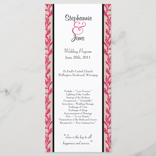 25 4x9 Programme de mariage Fleurs sauvages roses (Devant)