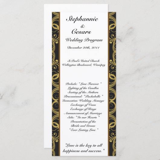 25 4x9 Programme de mariage Gold et Black Damask (Devant / Derrière)