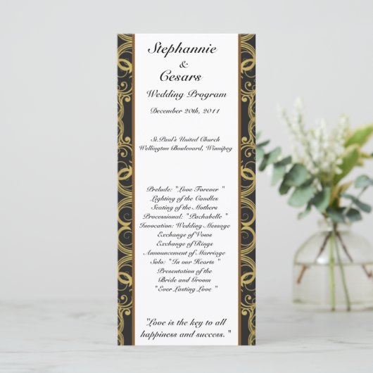 25 4x9 Programme de mariage Gold et Black Damask (Debout devant)