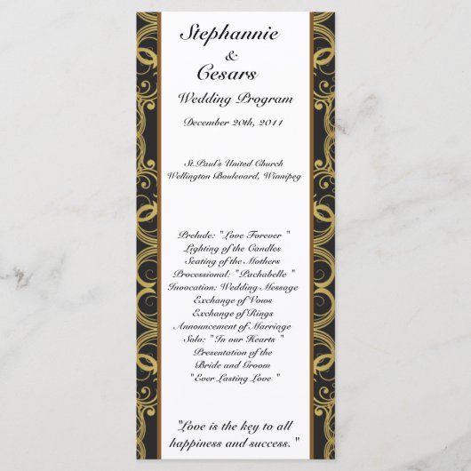 25 4x9 Programme de mariage Gold et Black Damask (Devant)