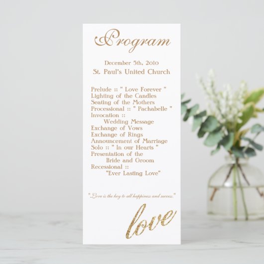 25 4x9 Programme de mariage Gold Foil Parties scin (Debout devant)