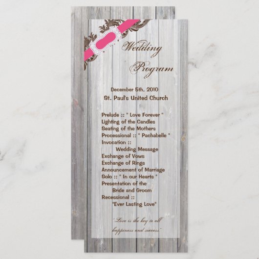 25 4x9 Programme de mariage Grange Bois blanc Lave (Devant / Derrière)