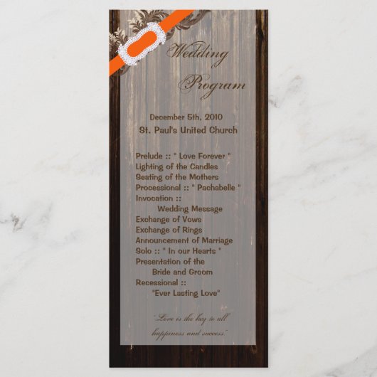 25 4x9 Programme de mariage Grange Wood Rustic Cou (Devant)
