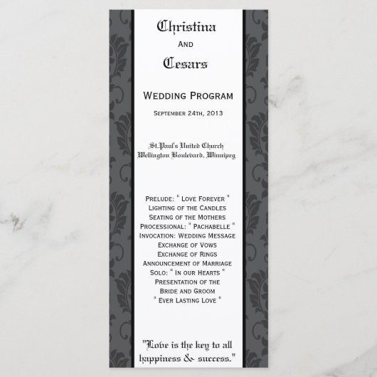 25 4x9 Programme de mariage Gris Noir Formel Gothi (Devant)