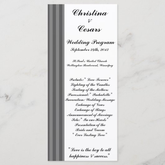 25 4x9 Programme de mariage Gris Noir Gris Gris Gr (Devant)