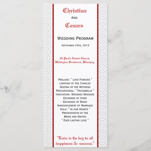 25 4x9 Programme de mariage Gris Rouge Formel Impr (Devant)