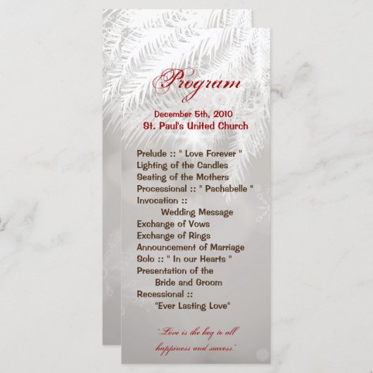 25 4x9 Programme de mariage Hiver White Pine Tree  (Devant / Derrière)