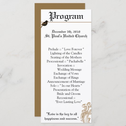 25 4x9 Programme de mariage Inséparables officiels (Devant / Derrière)