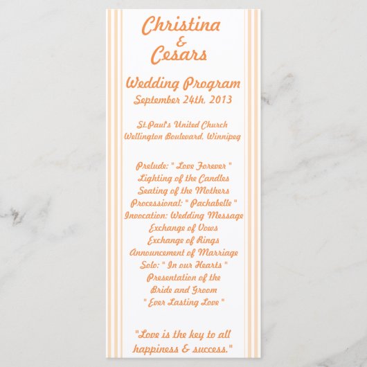 25 4x9 Programme de mariage Inséparables Peach Str (Devant)