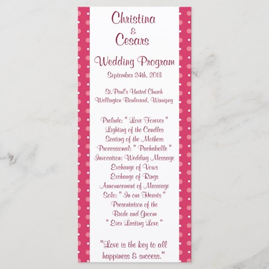 25 4x9 Programme de mariage Inséparables Pink Stri (Devant)