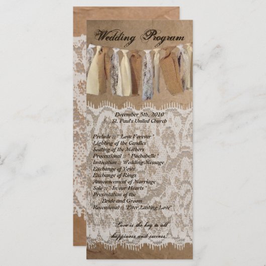 25 4x9 Programme de mariage Kraft sac en papier Bu (Devant / Derrière)