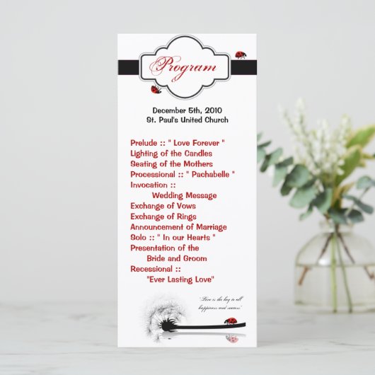 25 4x9 Programme de mariage Lady Bug Dandilion Fle (Debout devant)