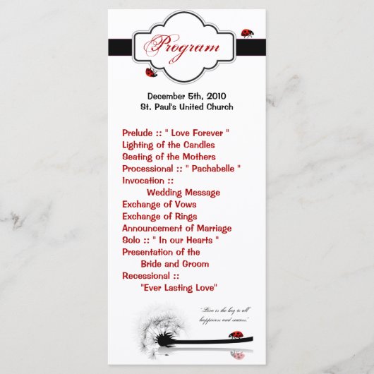 25 4x9 Programme de mariage Lady Bug Dandilion Fle (Devant)