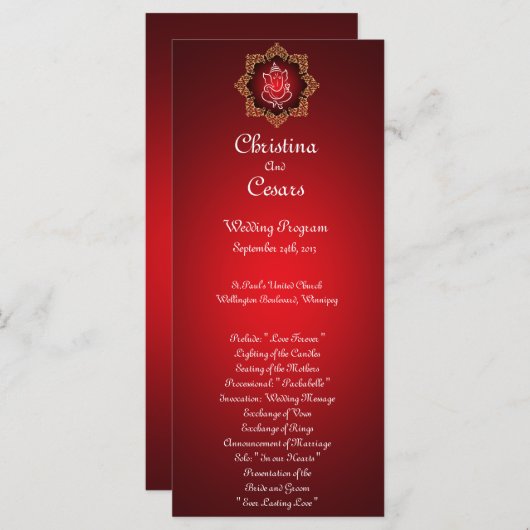 25 4x9 Programme de mariage Lord Ganesha/Hindu Red (Devant / Derrière)
