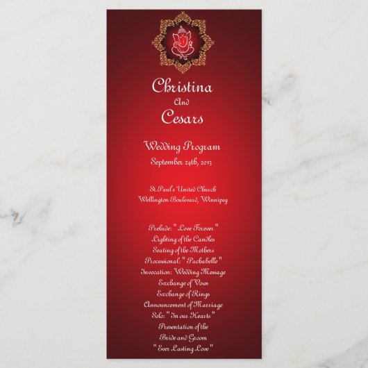 25 4x9 Programme de mariage Lord Ganesha/Hindu Red (Devant)