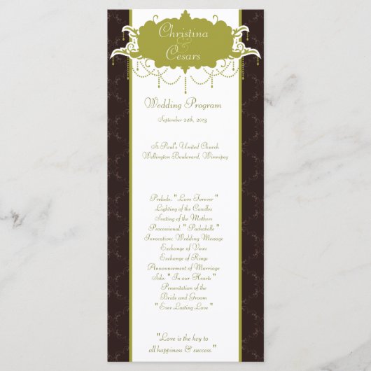 25 4x9 Programme de mariage Lumière/Vert olive Cha (Devant)