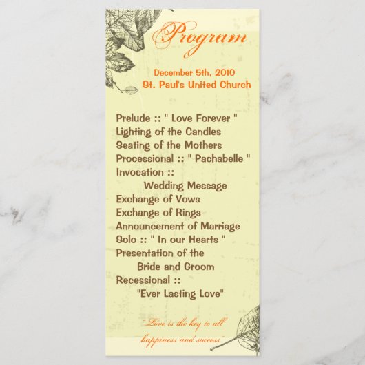 25 4x9 Programme de mariage Main tiré Leaves Autom (Devant)