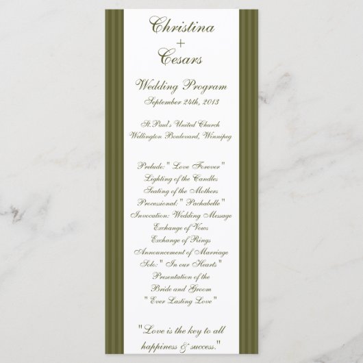 25 4x9 Programme de mariage Martini Olives Green S (Devant)