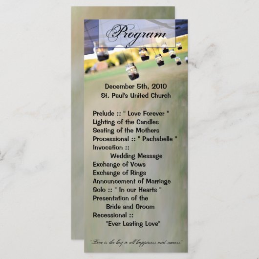 25 4x9 Programme de mariage Mason Jar Candle Holde (Devant / Derrière)