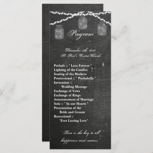 25 4x9 Programme de mariage Mason Jar Cha (Devant / Derrière)
