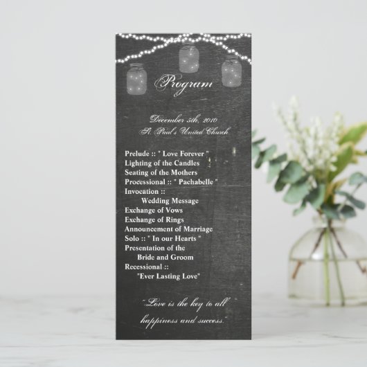 25 4x9 Programme de mariage Mason Jar Cha (Debout devant)