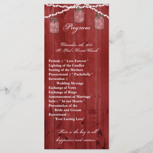 25 4x9 Programme de mariage Mason Jar Chaîne lumiè (Devant)