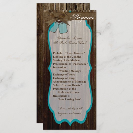 25 4x9 Programme de mariage Mason Jar Initiales ru (Devant / Derrière)