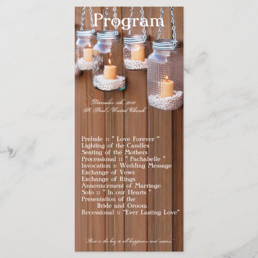 25 4x9 Programme de mariage Mason Jar Lumières bou (Devant)