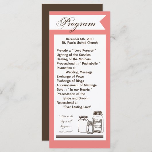 25 4x9 Programme de mariage Mason Jar Pays Rustiqu (Devant / Derrière)