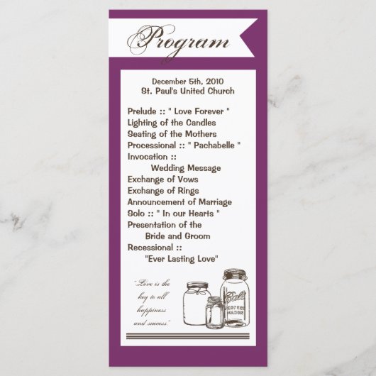 25 4x9 Programme de mariage Mason Jar Pays Rustiqu (Devant)