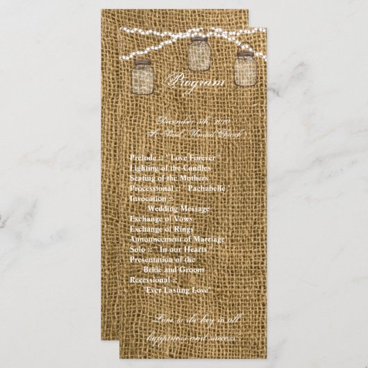 25 4x9 Programme de mariage Mason Jar String Light (Devant / Derrière)