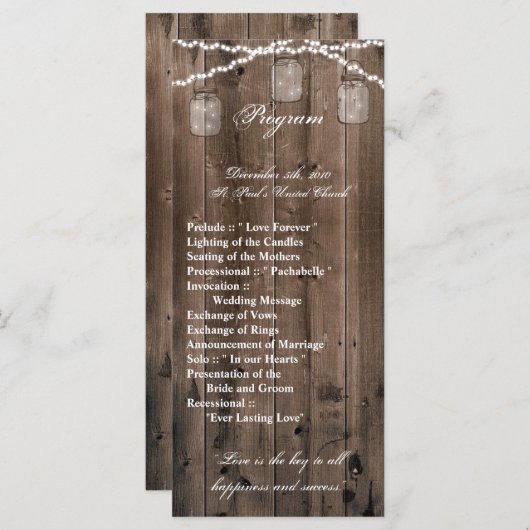 25 4x9 Programme de mariage Mason Jar String Light (Devant / Derrière)