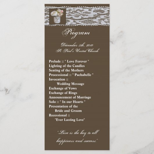 25 4x9 Programme de mariage Mason Jars avec Rose (Devant)