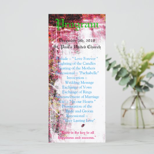 25 4x9 Programme de mariage Neon Grunge Scratch Co (Debout devant)