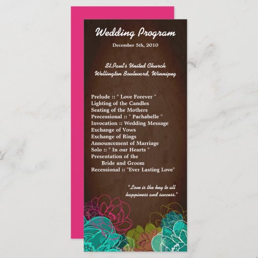 25 4x9 Programme de mariage Neon Spring Floral Flo (Devant / Derrière)