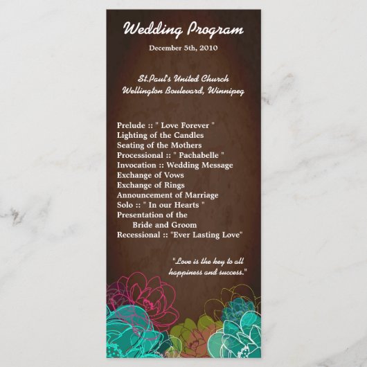 25 4x9 Programme de mariage Neon Spring Floral Flo (Devant)