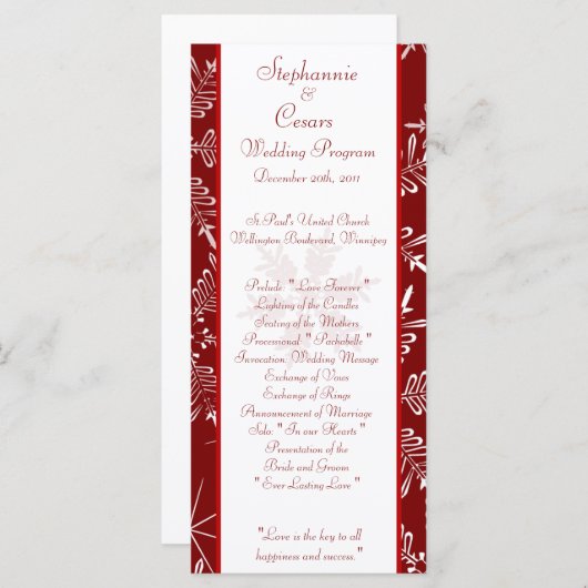 25 4x9 Programme de mariage Noël Red Snowflakes (Devant / Derrière)