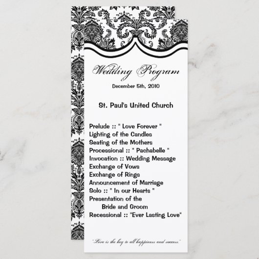 25 4x9 Programme de mariage Noir Blanc Damas Lace (Devant / Derrière)