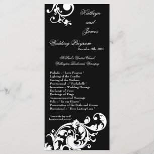 25 4x9 Programme de mariage Noir Blanc Floral Fili