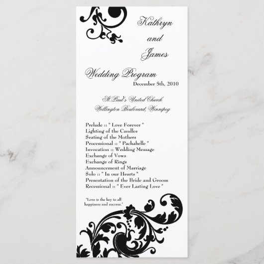 25 4x9 Programme de mariage Noir Blanc Floral Fili (Devant)