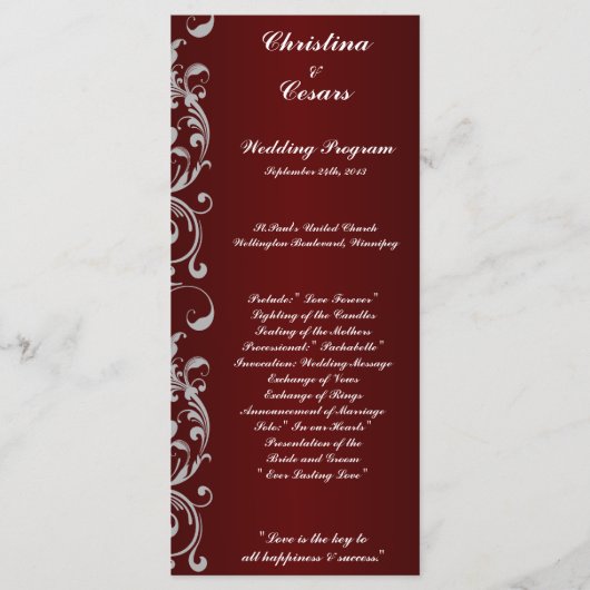 25 4x9 Programme de mariage Noir Maroon Gris Fils  (Devant)